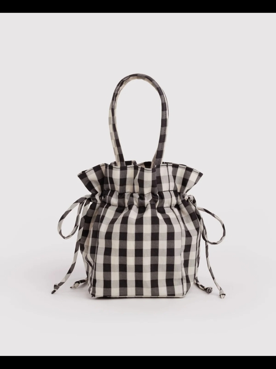 Handbags - Black & White Check Drawstring Tote Bag